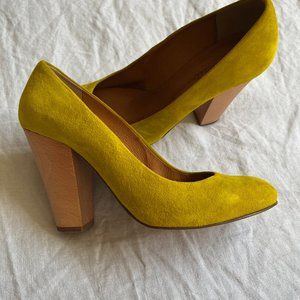Madewell Chartreuse Suede Block Heel Pumps (Sz 8)